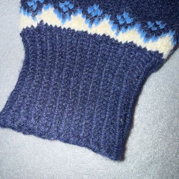 Vintage Norwegian Hand Knit Wool Cardigan Fair Isle Nordic Blue Button Front Wom - Picture 6 of 11